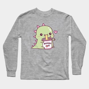 Cute Dino Loves Instant Noodles Long Sleeve T-Shirt